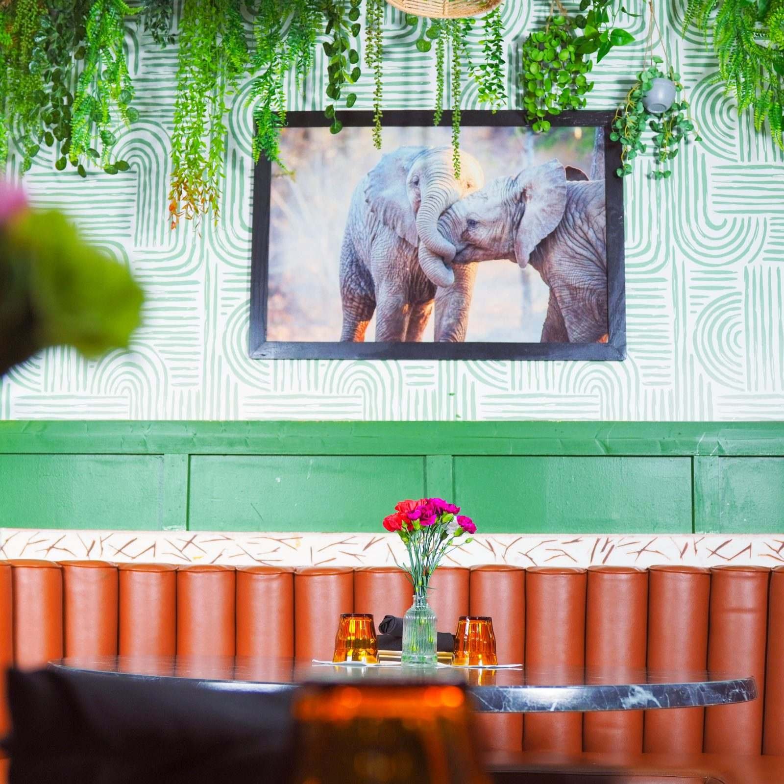 A restaurant dining room photographed on a Lumex shoot