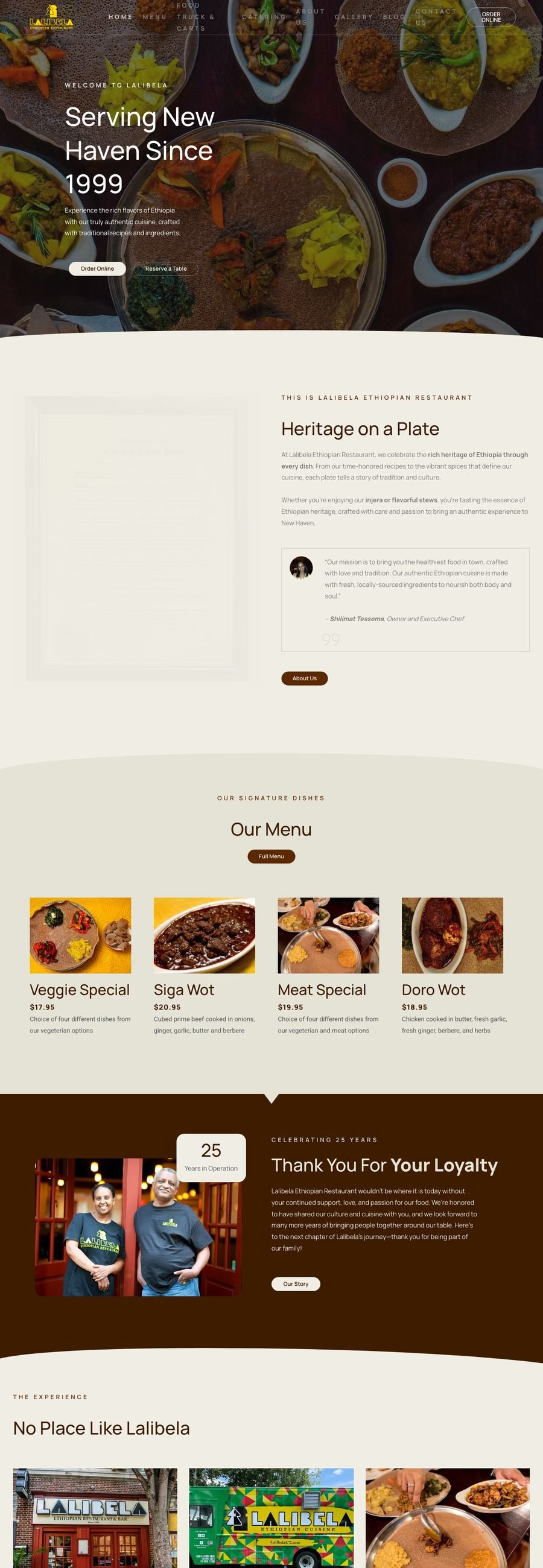 Lalibela Ethiopian — Restaurant website designed and built by Lumex Web Studios
