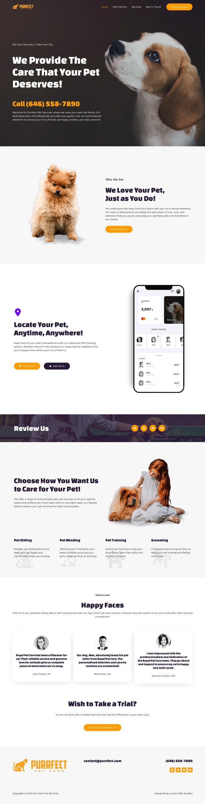 Purrfect Pet Services — Pet Services website designed and built by Lumex Web Studios